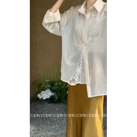 BY19552# 法式气质白色防晒衬衫女春夏新款设计感小众拼接蕾丝小衫上衣 服裝批發女裝批發服飾貨源