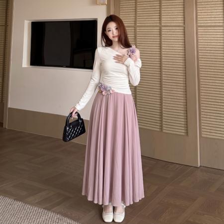 BY19561# 胖mm大码女装夏季新款温柔风套装收腰立体花连衣裙两件套女 服裝批發女裝批發服飾貨源