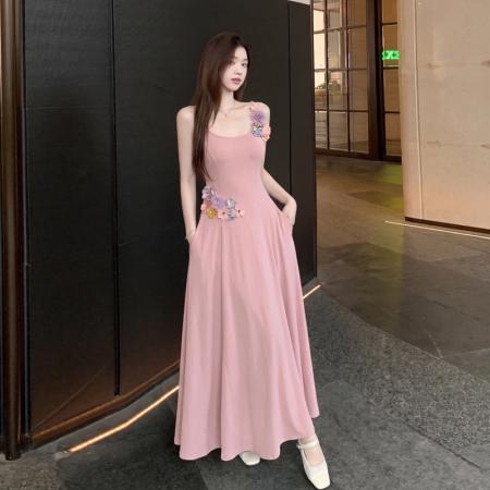 BY19561# 胖mm大码女装夏季新款温柔风套装收腰立体花连衣裙两件套女 服裝批發女裝批發服飾貨源