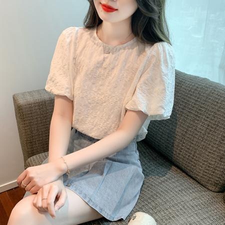 BY19563# 夏新款小清新圆领泡泡短袖绣花上衣衬衫女 服裝批發女裝批發服飾貨源