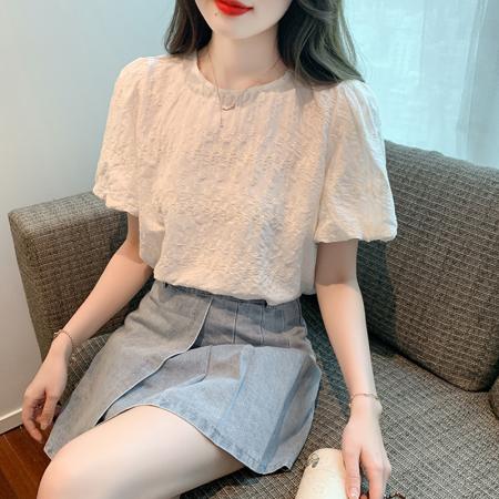 BY19563# 夏新款小清新圆领泡泡短袖绣花上衣衬衫女 服裝批發女裝批發服飾貨源