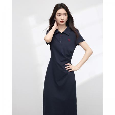 BY19580# 闲适日常夏季新款通勤单侧扭结收腰刺绣小蛮腰polo裙 服裝批發女裝批發服飾貨源