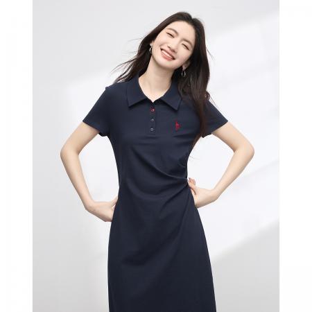 BY19580# 闲适日常夏季新款通勤单侧扭结收腰刺绣小蛮腰polo裙 服裝批發女裝批發服飾貨源