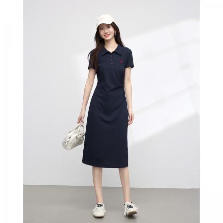BY19580# 闲适日常夏季新款通勤单侧扭结收腰刺绣小蛮腰polo裙 服裝批發女裝批發服飾貨源