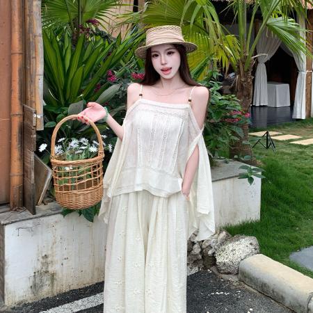 BY19602# 波西米亚度假风串珠设计感不规则吊带针织衫女夏季氛围感上衣 服裝批發女裝批發服飾貨源
