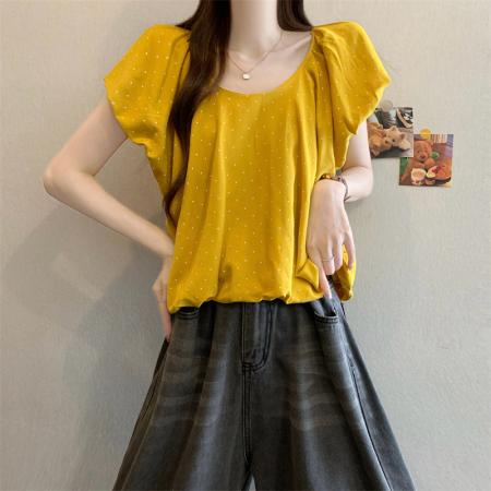 BY19634# 新款甜美波点方领泡泡袖背心衬衫 服裝批發女裝批發服飾貨源