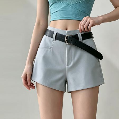BY19660# 浅蓝色休闲直筒短裤女夏季新款包臀显瘦辣妹百搭a字热裤 服裝批發女裝批發服飾貨源