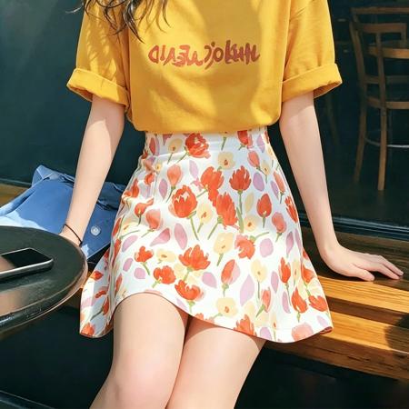 BY19665# 夏日海边度假风油画印花A字半身裙郁金香活力感绝美包臀裙潮 服裝批發女裝批發服飾貨源
