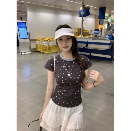 BY19674# 大码胖MM韩系休闲星星印花短袖T恤夏季新款修身上衣 服裝批發女裝批發服飾貨源