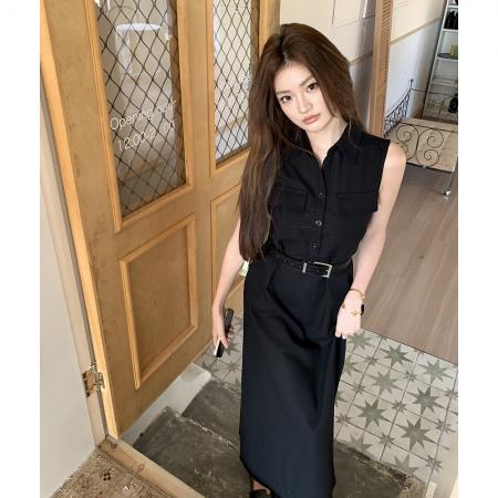 BY19701# 春夏新款别致长裙气质高级感轻奢减龄无袖连衣裙女配腰带 服裝批發女裝批發服飾貨源