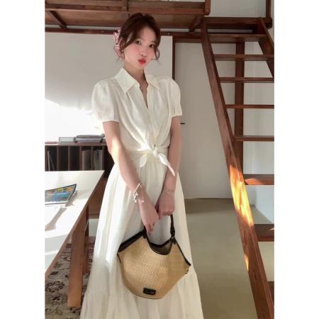 BY19706# 法式气质白色泡泡袖衬衫半身裙两件套女夏季新款高级感时尚套装裙 服裝批發女裝批發服飾貨源