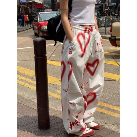 BY19709# 夏季美式涂鸦印花裤街头潮牌嘻哈阔腿拖地宽松休闲裤ins潮 服裝批發女裝批發服飾貨源