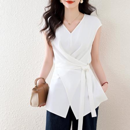 BY19738# 两穿设计感系带收腰气质显瘦无袖上衣女夏季新款 服裝批發女裝批發服飾貨源