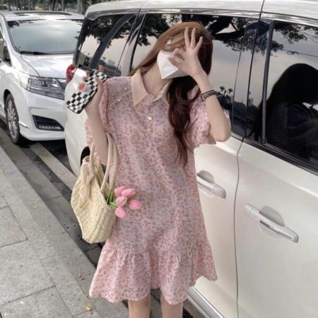 BY19765# 法式甜美气质碎花连衣裙夏季新款设计感小众荷叶边短裙子女 服裝批發女裝批發服飾貨源