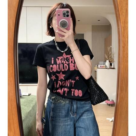 BY19778# 纯棉正肩短袖T恤女印花 服裝批發女裝批發服飾貨源