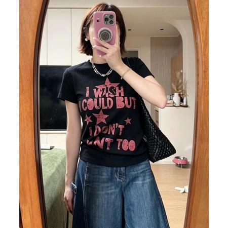 BY19778# 纯棉正肩短袖T恤女印花 服裝批發女裝批發服飾貨源