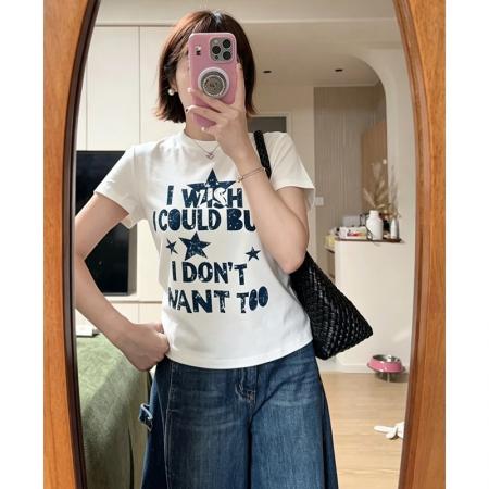 BY19778# 纯棉正肩短袖T恤女印花 服裝批發女裝批發服飾貨源