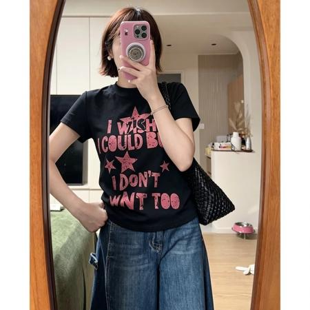 BY19778# 纯棉正肩短袖T恤女印花 服裝批發女裝批發服飾貨源