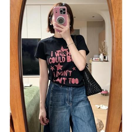BY19778# 纯棉正肩短袖T恤女印花 服裝批發女裝批發服飾貨源