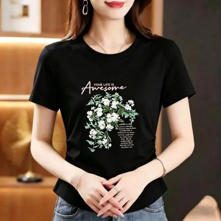 BY19786# 后包领重工满绣胖MM大码韩版繁花似锦刺绣T恤女短袖新款上衣 服裝批發女裝批發服飾貨源