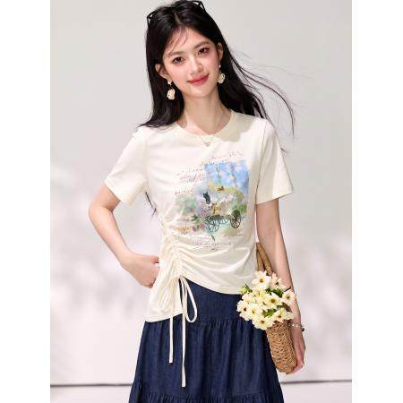 BY19821# 正肩短袖t恤女夏季新款设计感修身显瘦上衣 服裝批發女裝批發服飾貨源