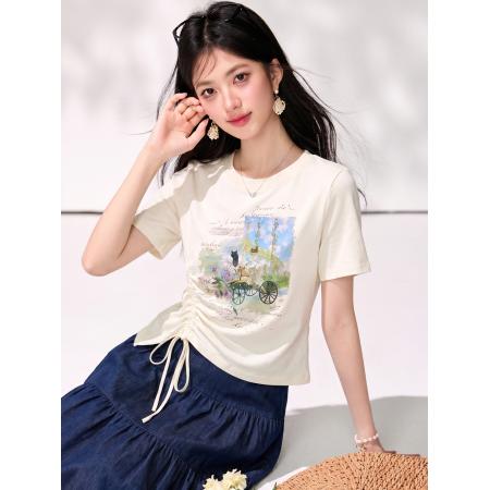 BY19821# 正肩短袖t恤女夏季新款设计感修身显瘦上衣 服裝批發女裝批發服飾貨源