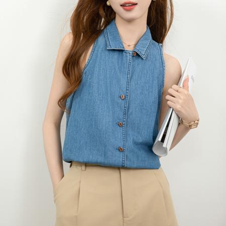 咖啡豆牛仔吊带背心女 服裝批發女裝批發服飾貨源
