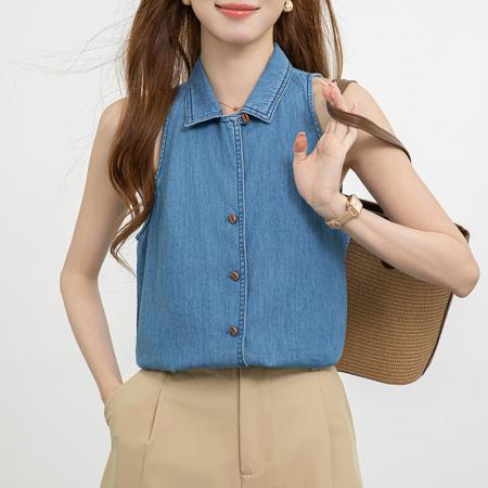BY19826# 咖啡豆牛仔吊带背心女 服裝批發女裝批發服飾貨源