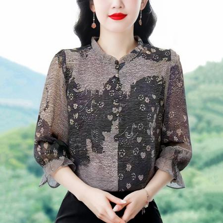 BY19841# 春夏上新专柜七分袖简约圆领通勤衬衫女 服裝批發女裝批發服飾貨源