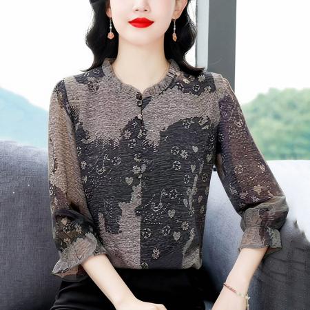 BY19841# 春夏上新专柜七分袖简约圆领通勤衬衫女 服裝批發女裝批發服飾貨源