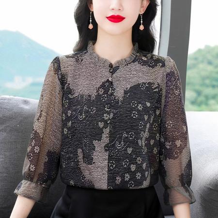 BY19841# 春夏上新专柜七分袖简约圆领通勤衬衫女 服裝批發女裝批發服飾貨源