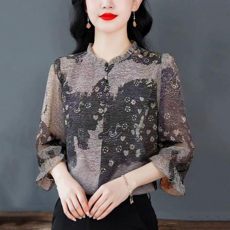 BY19841# 春夏上新专柜七分袖简约圆领通勤衬衫女 服裝批發女裝批發服飾貨源