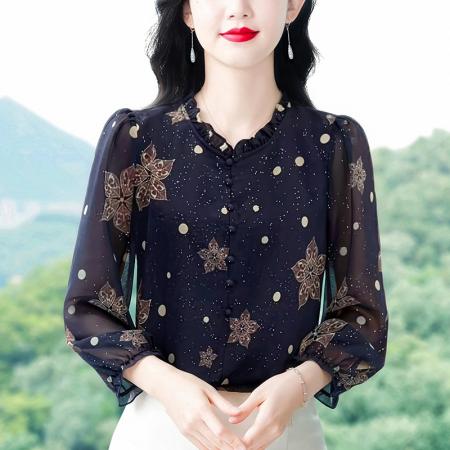 新款新中式国风七分袖设计感气质小衫女 服裝批發女裝批發服飾貨源