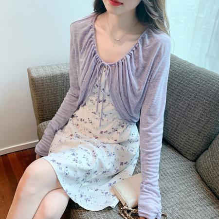 BY19843# 春夏季新款系带防晒针织衫长袖小披肩 服裝批發女裝批發服飾貨源