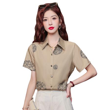 BY19845# 雪纺印花短袖衬衫女夏季新款宽松时尚小衫上衣 服裝批發女裝批發服飾貨源