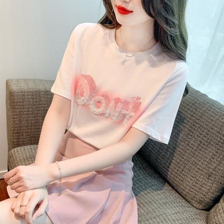 BY19875# 夏款重工T恤套头甜美夏季淑女标准圆领短袖 服裝批發女裝批發服飾貨源