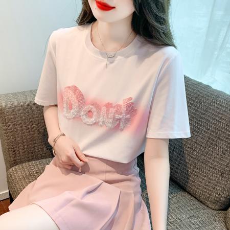 BY19875# 夏款重工T恤套头甜美夏季淑女标准圆领短袖 服裝批發女裝批發服飾貨源