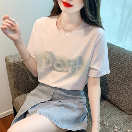 BY19875# 夏款重工T恤套头甜美夏季淑女标准圆领短袖 服裝批發女裝批發服飾貨源