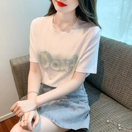 BY19875# 夏款重工T恤套头甜美夏季淑女标准圆领短袖 服裝批發女裝批發服飾貨源