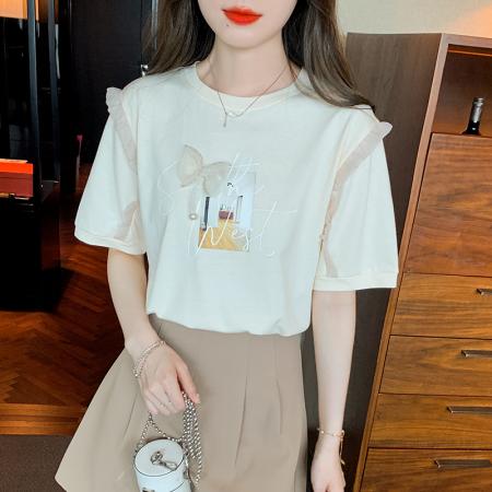 BY19878# 夏季新款T恤落肩袖套头圆领百搭泡泡袖 服裝批發女裝批發服飾貨源