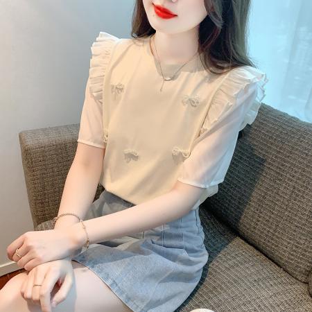 BY19880# 夏季新款简约蕾丝衫/衫套头韩版雪纺 服裝批發女裝批發服飾貨源