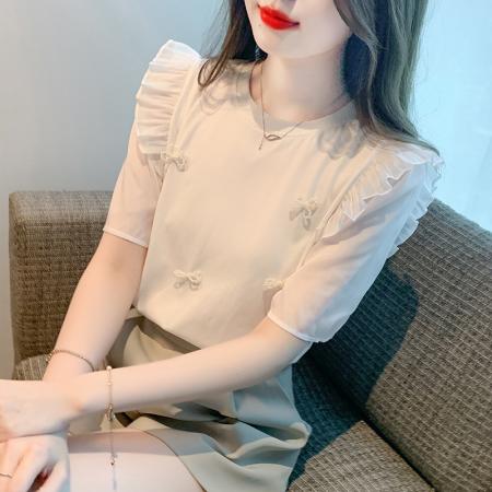 BY19880# 夏季新款简约蕾丝衫/衫套头韩版雪纺 服裝批發女裝批發服飾貨源
