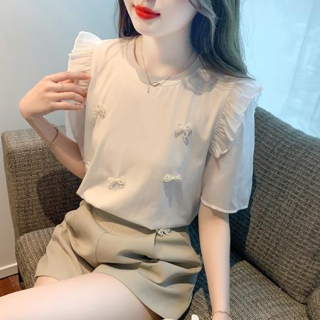 BY19880# 夏季新款简约蕾丝衫/衫套头韩版雪纺 服裝批發女裝批發服飾貨源
