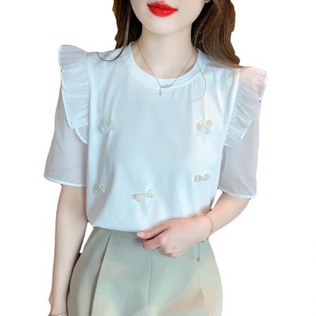 BY19880# 夏季新款简约蕾丝衫/衫套头韩版雪纺 服裝批發女裝批發服飾貨源