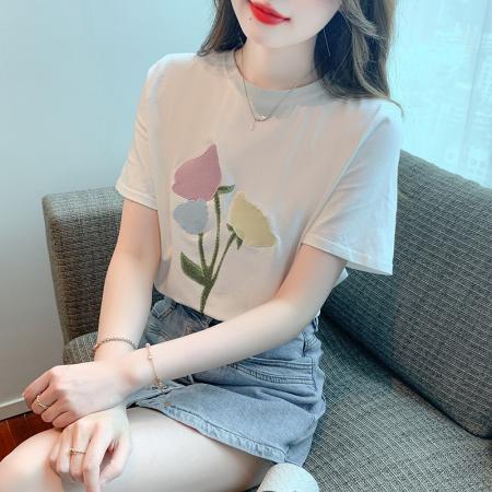 BY19881# 夏款T恤短袖圆领韩版套头百搭甜美夏季 服裝批發女裝批發服飾貨源