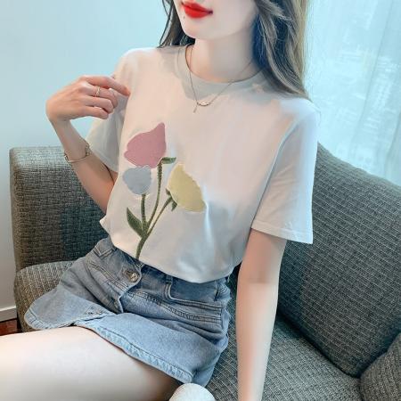 BY19881# 夏款T恤短袖圆领韩版套头百搭甜美夏季 服裝批發女裝批發服飾貨源