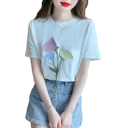 BY19881# 夏款T恤短袖圆领韩版套头百搭甜美夏季 服裝批發女裝批發服飾貨源
