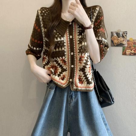 BY19884# 新版韩风设计感钩花复古短袖开衫 服裝批發女裝批發服飾貨源