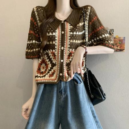 BY19884# 新版韩风设计感钩花复古短袖开衫 服裝批發女裝批發服飾貨源