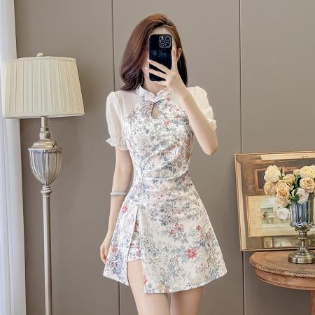 弹力改良旗袍新款温柔年轻款气质高端少女连衣裙套装 服裝批發女裝批發服飾貨源